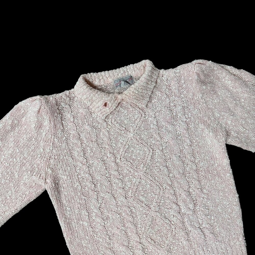 Vintage Pink Knit Sweater Large 1980s Spice Of Life Hong Kong Acrylic 3/4 Sleeve